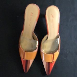 Anne Klein multi colored linen and leather mules. Size 8